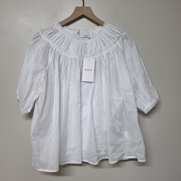 Merlette Tops - Merlette Menton Womens White 2 Piece Lightweight Ruffle Yoke Top Size M Cotton